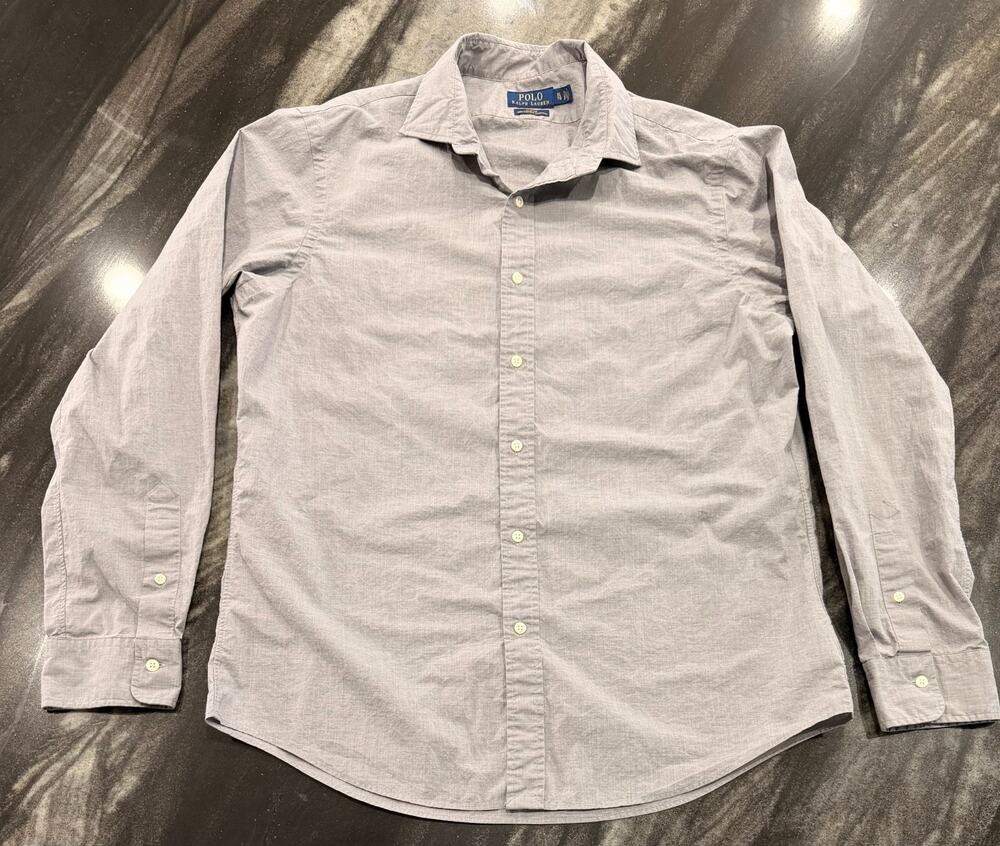 Polo Ralph Lauren Slim Fit Button Front Shirt XL Gray Cotton Stretch Dress
